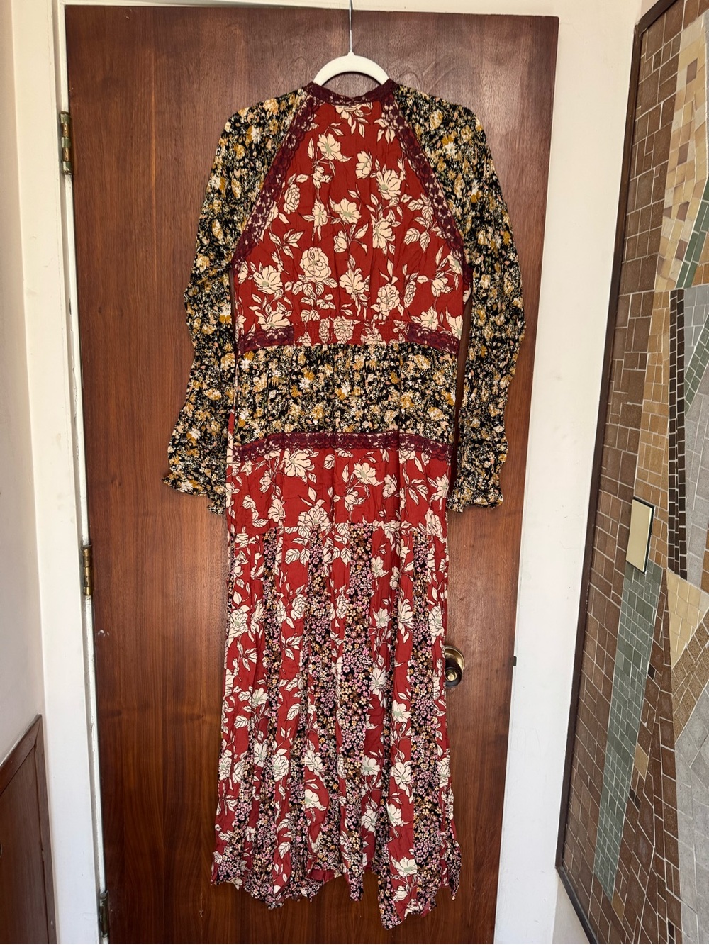 Free People Long Sleeve Red Floral Maxi Dress NWT - Picture 4 of 5